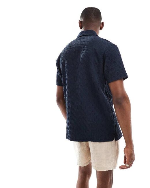 Farah Blue Finn Short Sleeve Textured Shirt for men