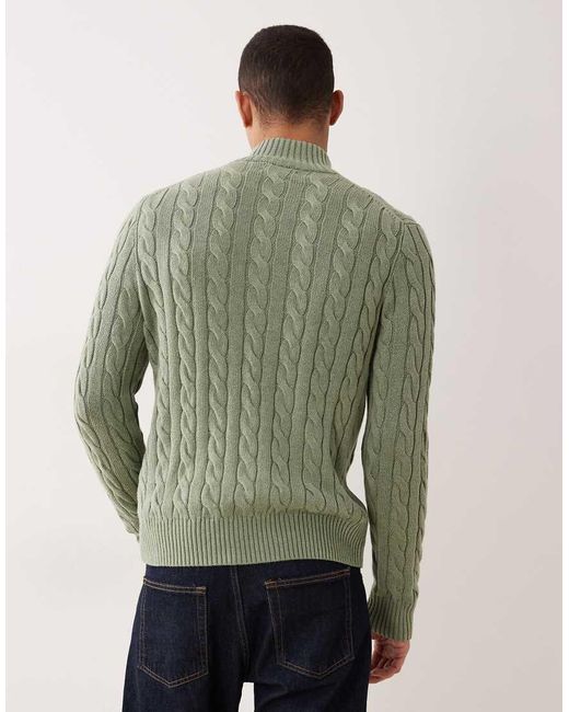Polo Ralph Lauren Green Driver Icon Logo Cotton Cable Knit Half Zip Jumper for men