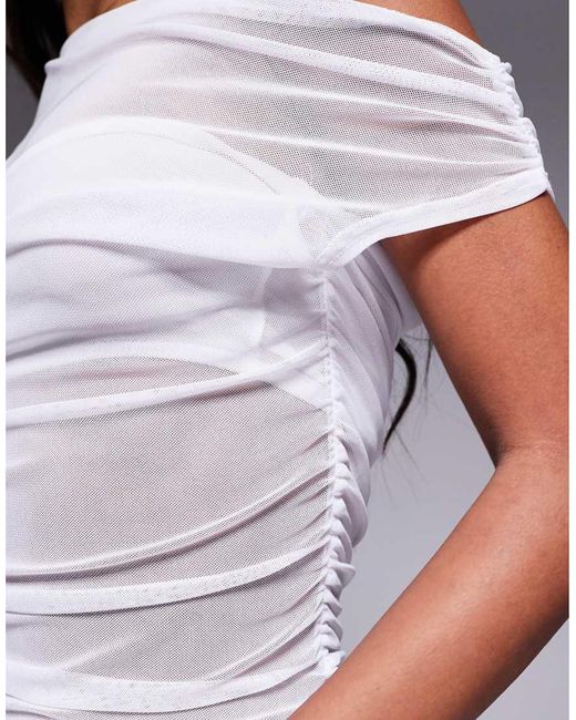 Missy Empire Mesh Panel Ruched Side Asymmetric Top in Blue | Lyst UK