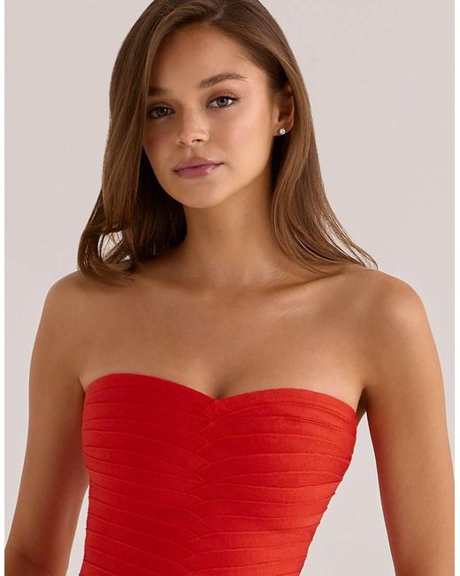 House Of Cb Red The Sweetheart Saffron Strapless V Waist Bandage Maxi Dress