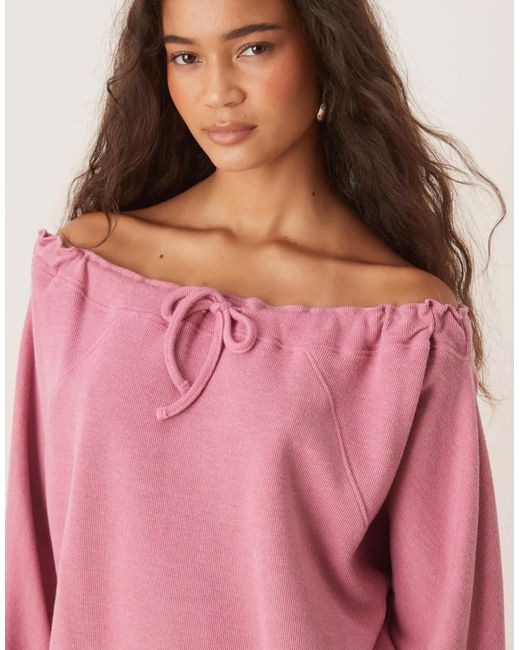 ASOS Pink Drawcord Off Shoulder Sweatshirt