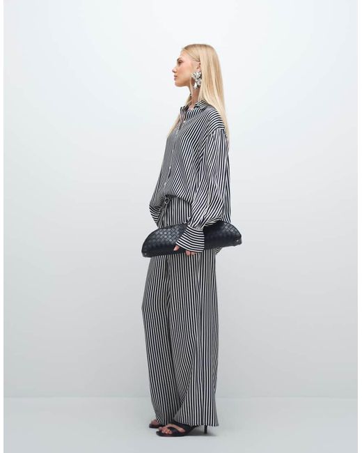 ASOS White Satin Wide Leg Pull On Trouser