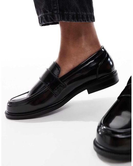 SEQWL Wide Fit Black Cadilliac Penny Loafers