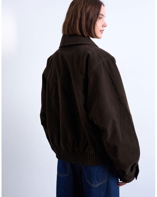 TOPSHOP Blue Faux Suede Shawl Bomber Jacket