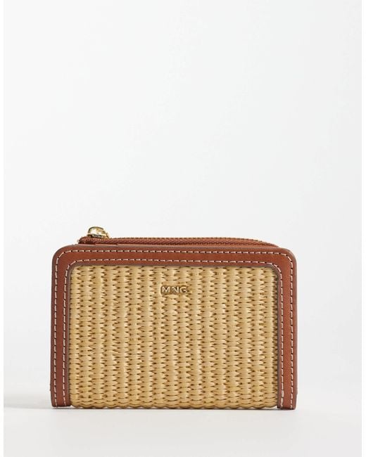 Mango Natural Raffia Look Zip Up Wallet