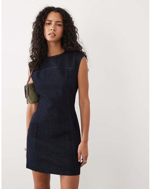 Mango Blue Short Sleeve Denim Mini Dress