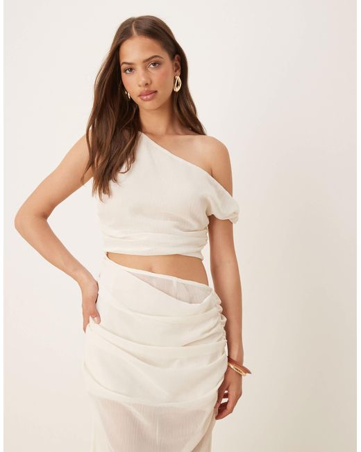 SNDY'S Natural Sheer Off Shoulder Cut Out Side Maxi Dress