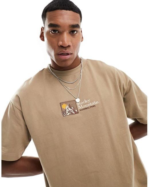 Cotton On Natural Cotton On Boxy Fit Rocky Mountain T-shirt-brown for men