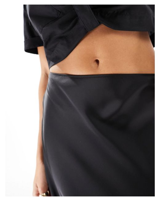 ASOS Black Asos Design Petite Satin Bias Midi Skirt