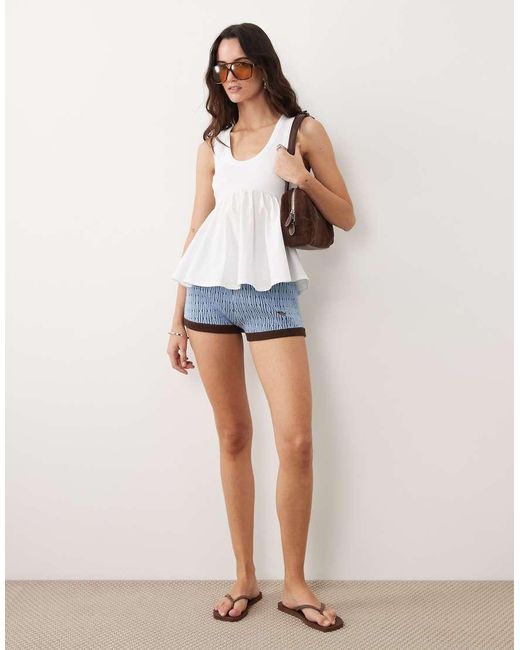 ASOS White Hybrid Ribbed V-neck Poplin Hem Top