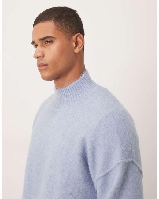 ASOS Blue Oversized Knit Funnel Neck Wool Blend Sweater for men