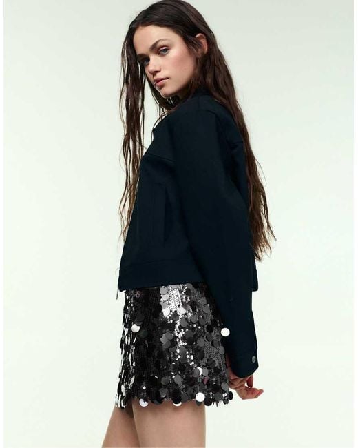 Pull&Bear Blue Sequin Mini Skirt