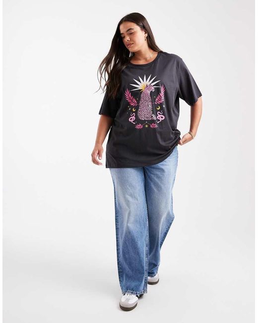 ONLY Oversized T-Shirt Met Grafische Luipaardprint in het Black