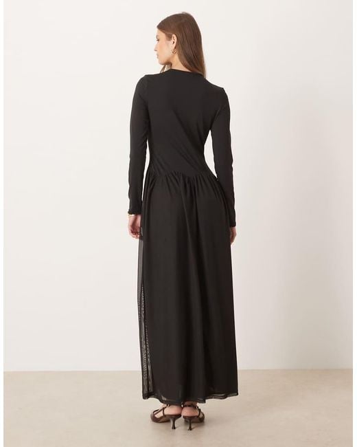 ASOS Black Slash Neck Hybrid Scalloped Waist Detail Midi Dress