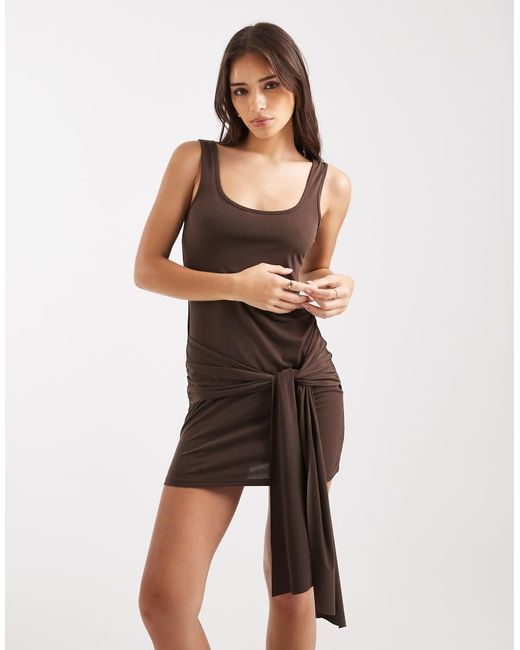 Miss Selfridge Natural Knot Detail Mini Dress