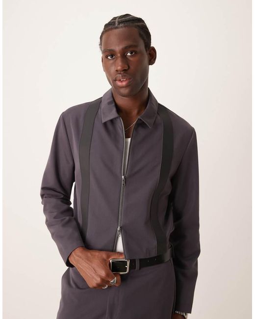 Chaqueta De Vestir Corta De Corte Slim Y Estilo Harrington Con Ribete De Poliuretano De (Parte De Un Conjunto) ASOS de hombre de color Gray