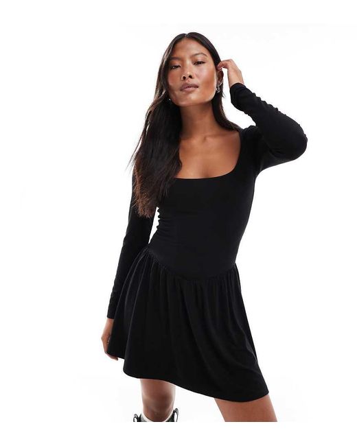 Miss Selfridge Black Dropped Waist Long Sleeve Mini Dress