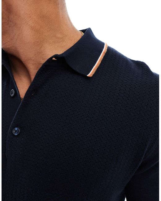 Ben Sherman Blue Short Sleeve Textured Polo for men