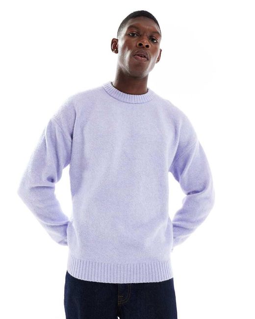Jack & Jones Purple Oversized Fluffy Crew Neck Jumper for men