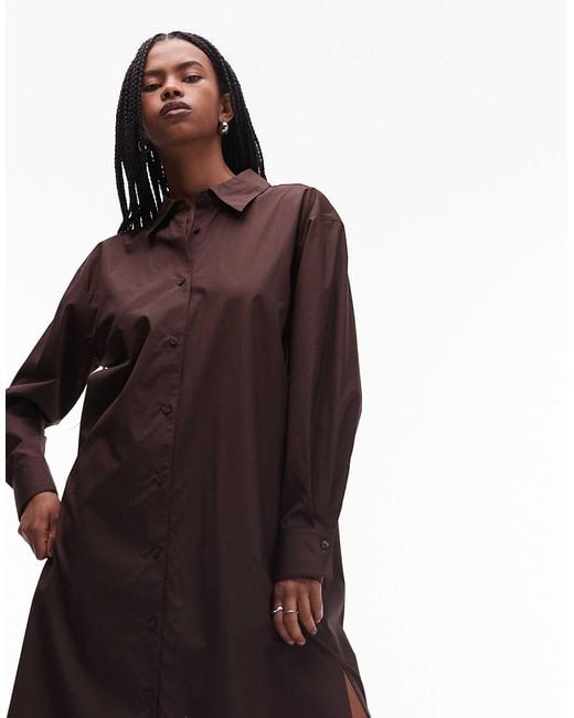 ARKET Brown Pure Cotton Maxi Shirt Dress With Side Splits