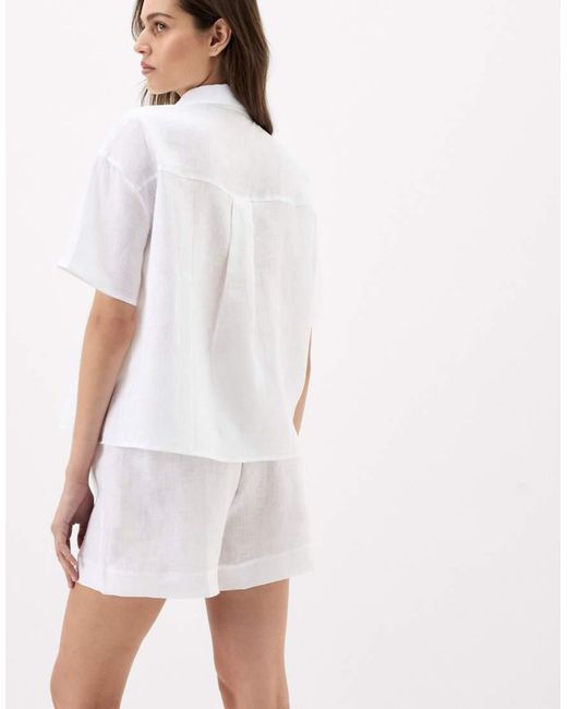Intimissimi White Plain-Weave Linen Short-Sleeved Shirt