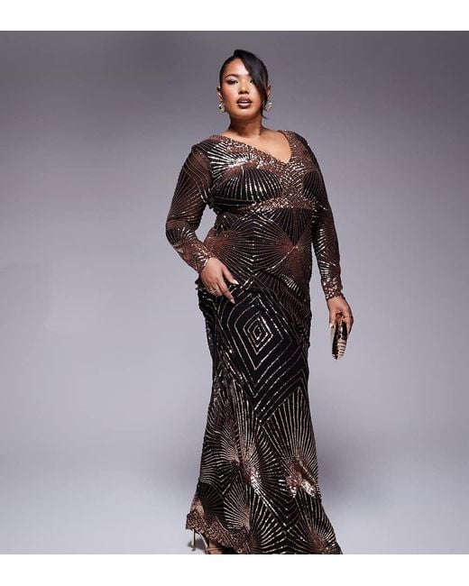 Goddiva Metallic Curve Plus Starburst Sequin Maxi Dress