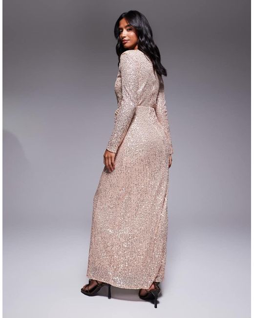 Jaded Rose Petite Metallic Sequin Modest Maxi Dress With Ruched Detail