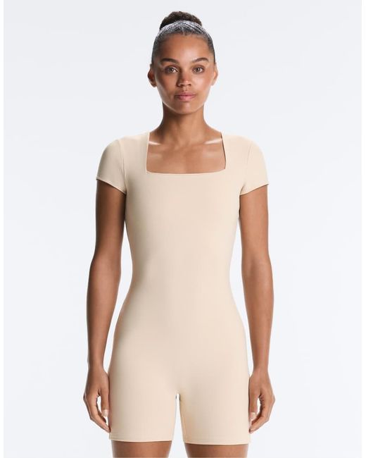 Oysho Natural Evermove Square Neck Short Jumpsuit