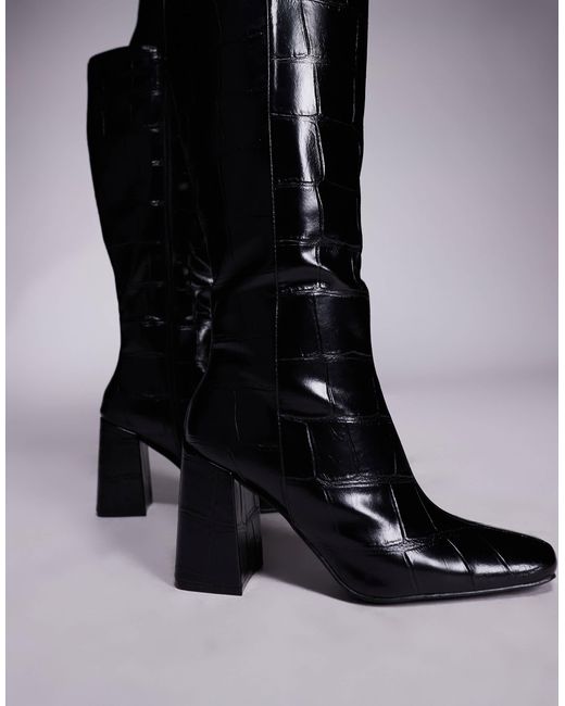 Public Desire Black Apology Block Heel Knee Boots