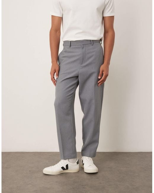 ASOS Natural Tapered Suit Trousers With Wool Pinstripe for men