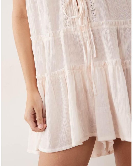 Miss Selfridge Natural Beach Embroidered Tie Front Playsuit
