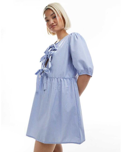 ONLY Blue Tie Front Mini Dress