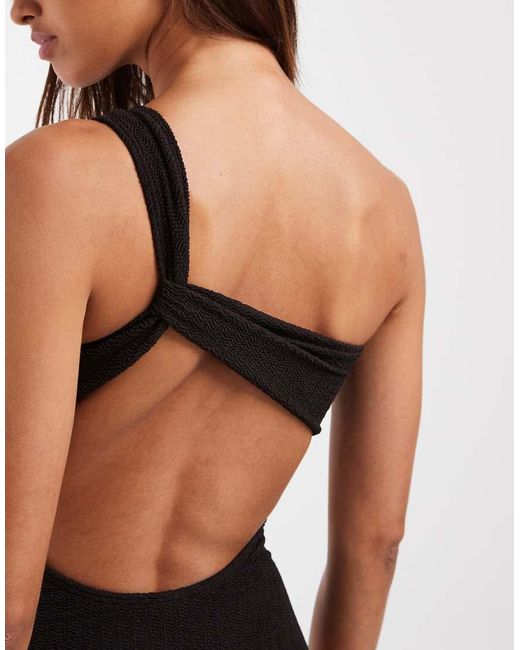Vero Moda Black Crinkle One Shoulder Swimsuit