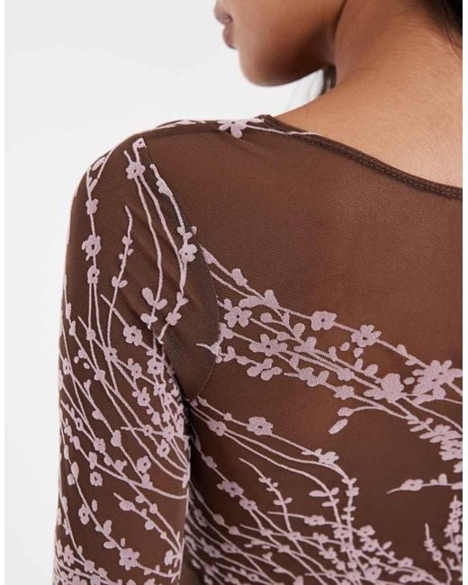 Motel Brown Yamuna Long Sleeve Moonlit Blossom Scoop Neck Top