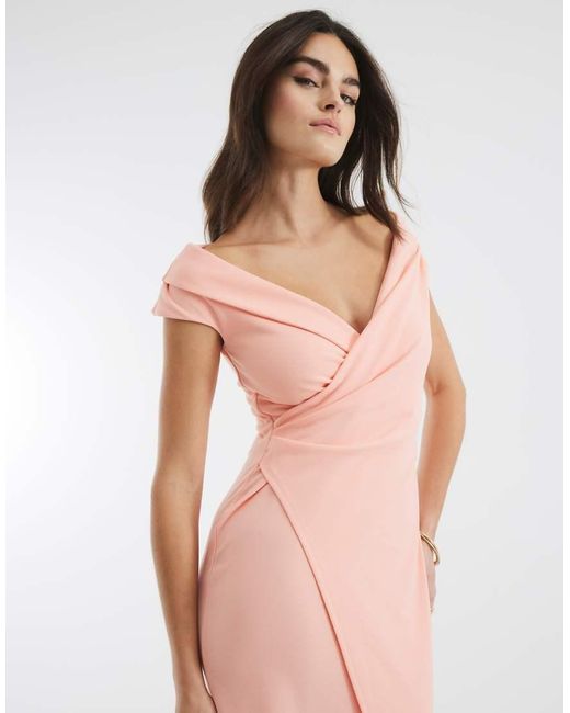 River Island Natural Asymmetric Lapel Wrap Midi Dress