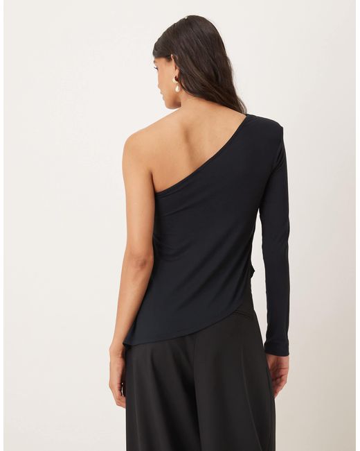 ASOS Blue One Shoulder Asymmetric Long Sleeve Top With Shoulder Pads