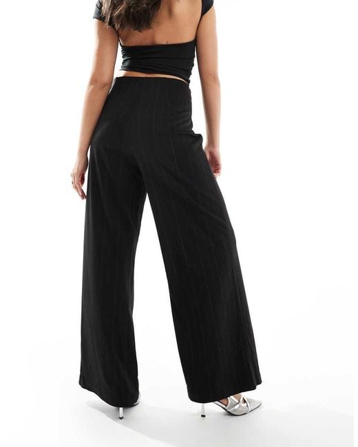 Vero Moda Black Wide Leg Trousers With Glitter Pinstripe