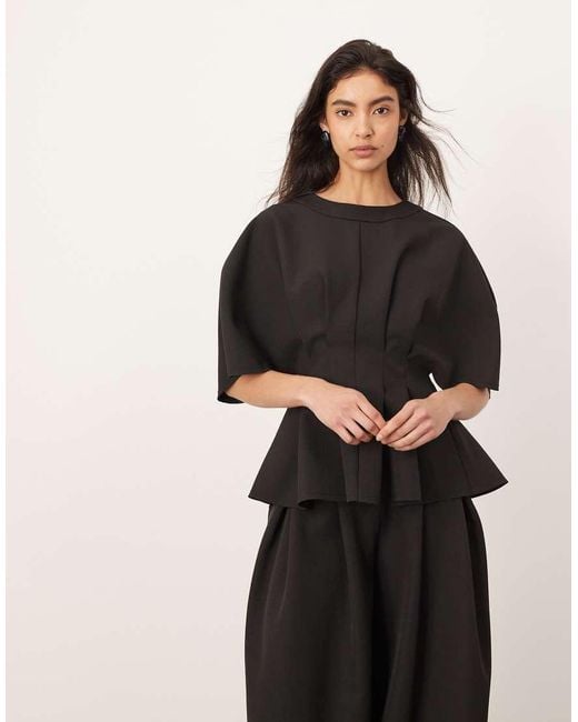 ARRANGE Black Pleat Waist Short Sleeve Top Co-ord