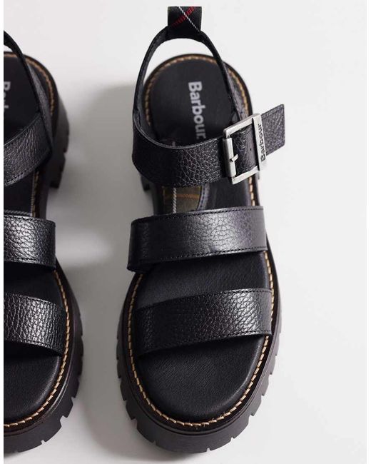 Barbour Black Gabby Leather Chunky Strap Sandals