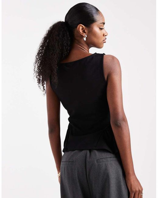 Pieces Black Peplum Detail Jersey Top