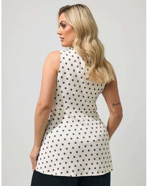 Yours Clothing White Polka Dot Knot Front Top