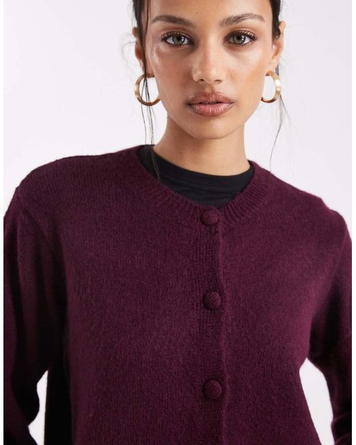 ASOS Purple Fluffy Knitted Cardigan With Blouson Sleeve Detail