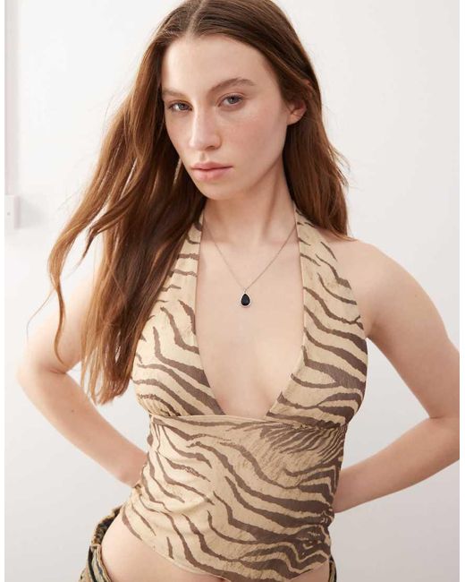 Motel Natural Costra Animal Print Top
