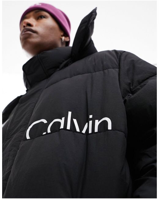 Essentials - parka imbottito lungo di Calvin Klein in Black da Uomo