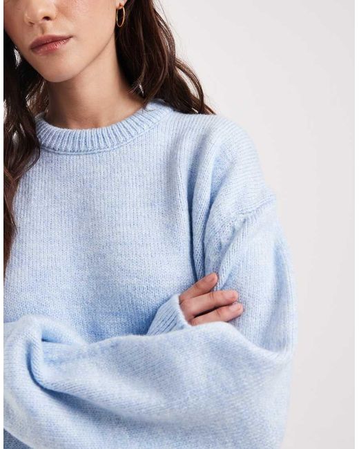 ASOS Blue Boxy Crew Neck Sweater With Side Slit Detail