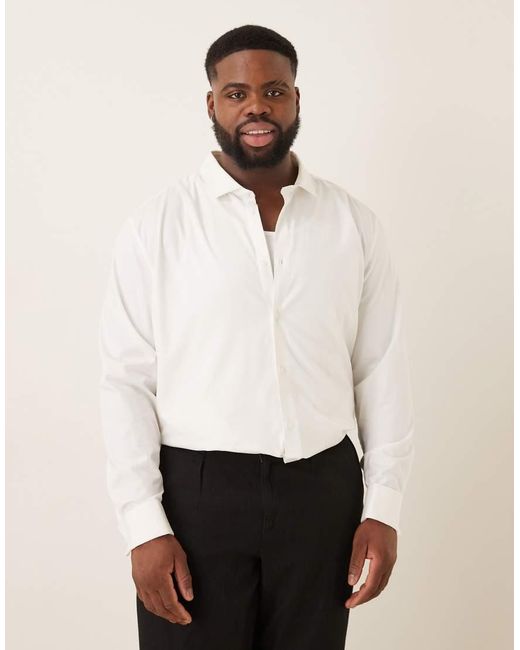 ASOS White Slim Fit Easy Iron Smart Twill Shirt With Double Cuff for men