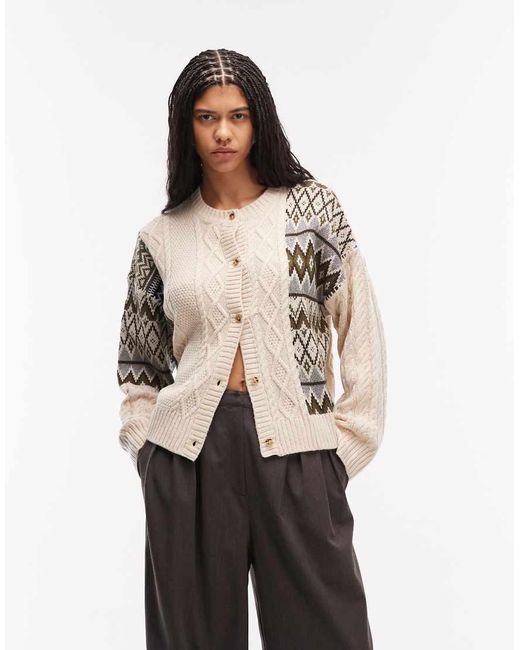Collusion Gesplitst Vest Met Kabels En Fair Isle-Motief in het Natural