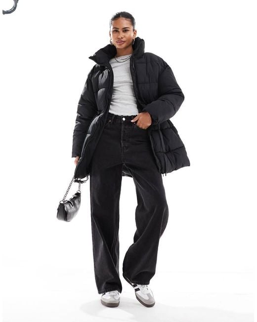 Monki Black Padded Coat With Drawstring Waist