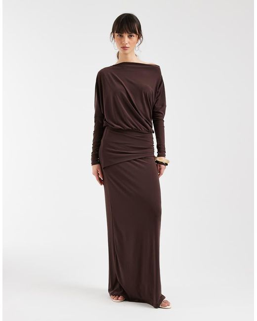 ASOS Brown Draped Long Sleeve Maxi Dress