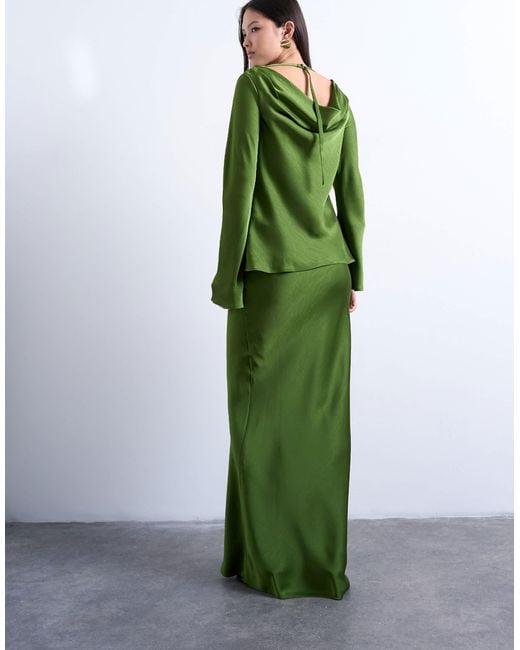 TOPSHOP Green Flood Length Maxi Bias Skirt